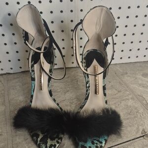 Sophia Webster Black and Green Heels with Fur Detail